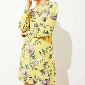 LOFT Yellow Floral Shift Dress | Long Sleeve | 2 Petite